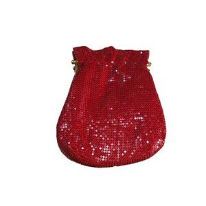 Vintage Red Sequin Metal Mesh Clutch Purse With Gold Hardware